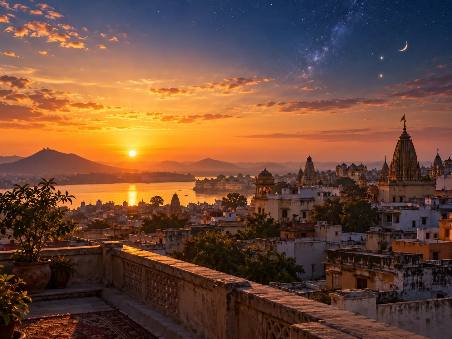 Golden sunrise over a city